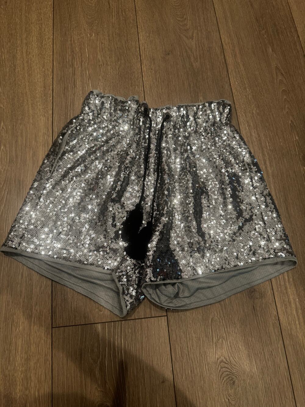 Silver Sequin Mesh Shorts Women’s Sparkly Festival Party Lounge Size S